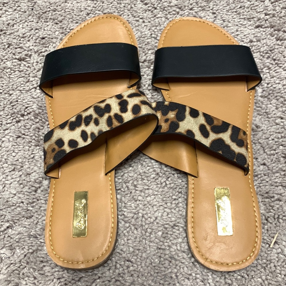Leopard and Black Print Sandals